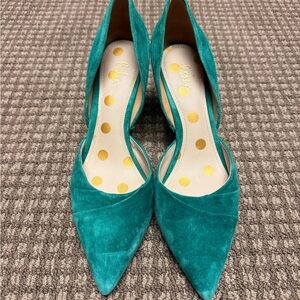 Boden Beautiful Green (Teal) Suede Heels - Like New sz 40.5